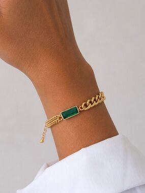 18K Gold Plated Emerald Green Stone Bracelet